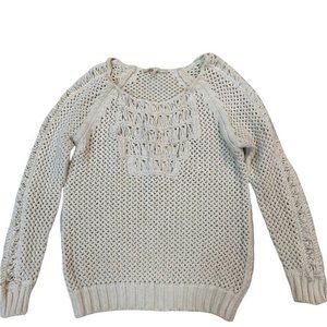 MAJE Cream open knit round neck 3/4 Sleeve Sweater Size 1